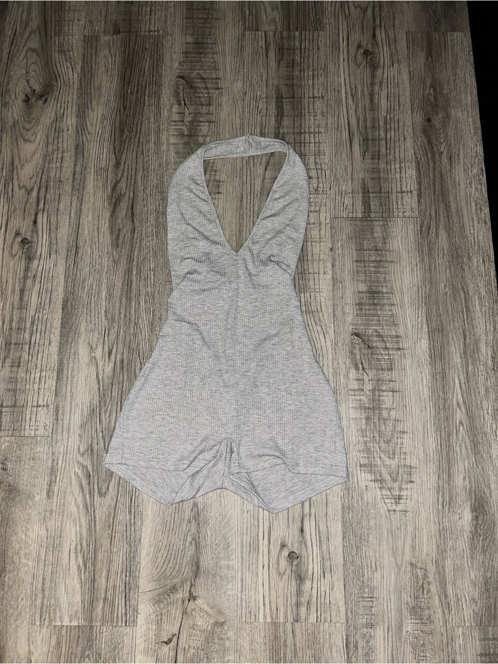 Source Unknown Gray Ribbed Halter Romper